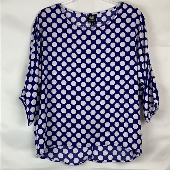 Bobeau blue and white popover polka dot blouse - Picture 1 of 8